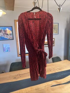 Free People Red and Black Floral Wrap Dress